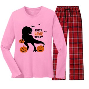 Trick Rawr Treat Dinosaur Halloween Novelty Holiday Item Gift Women's Long Sleeve Flannel Pajama Set 