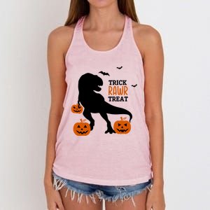 Trick Rawr Treat Dinosaur Halloween Novelty Holiday Item Gift Women's Knotted Racerback Tank