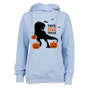 Trick Rawr Treat Dinosaur Halloween Novelty Holiday Item Gift Womens Funnel Neck Pullover Hood