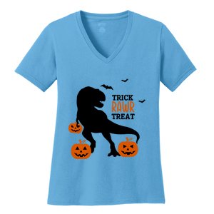 Trick Rawr Treat Dinosaur Halloween Novelty Holiday Item Gift Women's V-Neck T-Shirt