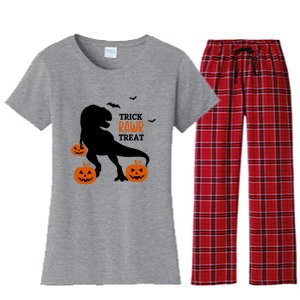 Trick Rawr Treat Dinosaur Halloween Novelty Holiday Item Gift Women's Flannel Pajama Set