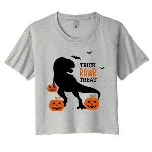 Trick Rawr Treat Dinosaur Halloween Novelty Holiday Item Gift Women's Crop Top Tee