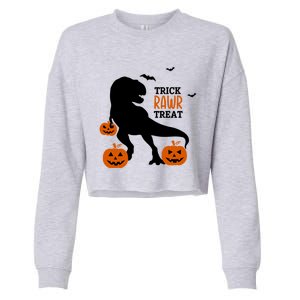 Trick Rawr Treat Dinosaur Halloween Novelty Holiday Item Gift Cropped Pullover Crew