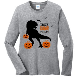 Trick Rawr Treat Dinosaur Halloween Novelty Holiday Item Gift Ladies Long Sleeve Shirt