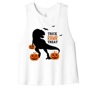 Trick Rawr Treat Dinosaur Halloween Novelty Holiday Item Gift Women's Racerback Cropped Tank