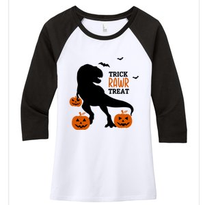 Trick Rawr Treat Dinosaur Halloween Novelty Holiday Item Gift Women's Tri-Blend 3/4-Sleeve Raglan Shirt