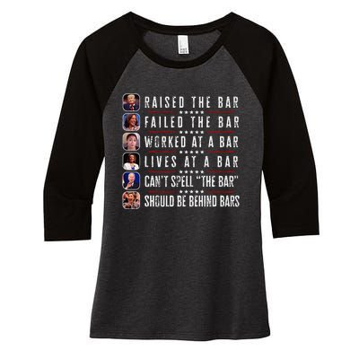 Trump Raised The Bar Harris Failed Funny Trump Politicians Women's Tri-Blend 3/4-Sleeve Raglan Shirt