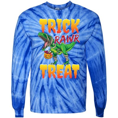 Trick Rawr Treat Dinosaur Trex Halloween Great Gift Tie-Dye Long Sleeve Shirt