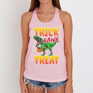 Trick Rawr Treat Dinosaur Trex Halloween Great Gift Women's Knotted Racerback Tank