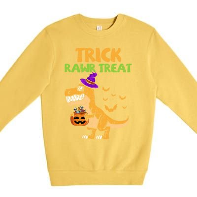 Trick Rawr Treat Dinosaur Trex Witch Pumpkin Funny Halloween Gift Premium Crewneck Sweatshirt