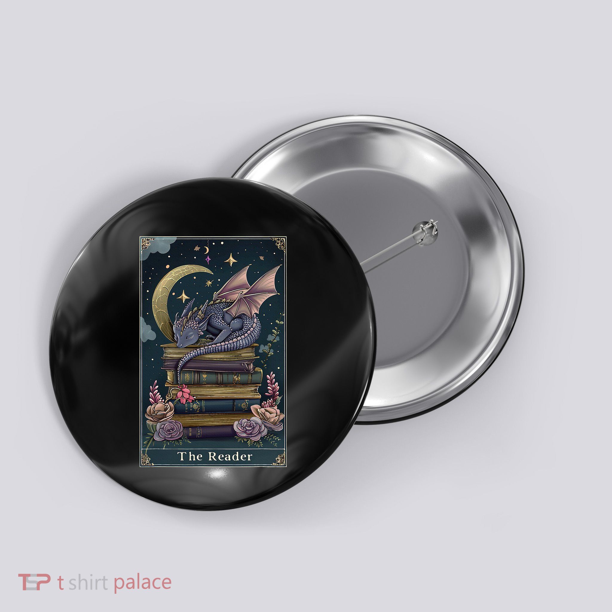 The Reader Tarot Card Book Dragon Romantasy Fantasy Bookish Button