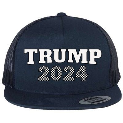 Trump Racing Theme 2024 Checker Flat Bill Trucker Hat