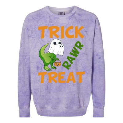 Trick Rawr Treat Halloween Dino Trick Or Treat Dinosaur Gift Colorblast Crewneck Sweatshirt