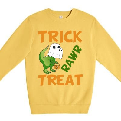 Trick Rawr Treat Halloween Dino Trick Or Treat Dinosaur Gift Premium Crewneck Sweatshirt