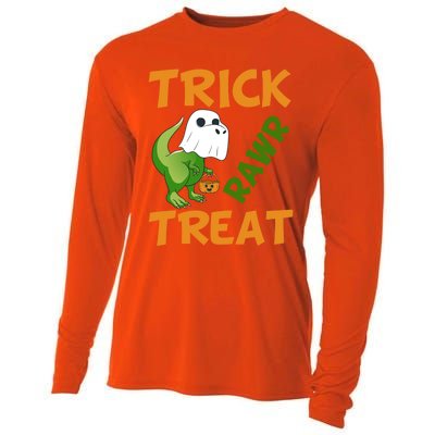 Trick Rawr Treat Halloween Dino Trick Or Treat Dinosaur Gift Cooling Performance Long Sleeve Crew