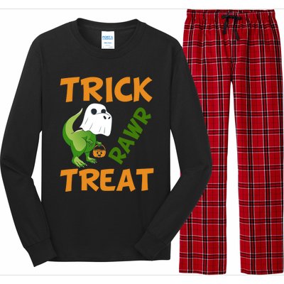 Trick Rawr Treat Halloween Dino Trick Or Treat Dinosaur Gift Long Sleeve Pajama Set