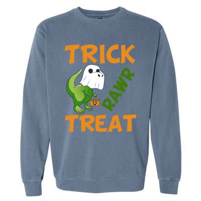 Trick Rawr Treat Halloween Dino Trick Or Treat Dinosaur Gift Garment-Dyed Sweatshirt