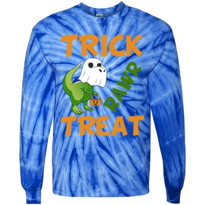 Trick Rawr Treat Halloween Dino Trick Or Treat Dinosaur Gift Tie-Dye Long Sleeve Shirt