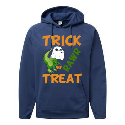 Trick Rawr Treat Halloween Dino Trick Or Treat Dinosaur Gift Performance Fleece Hoodie