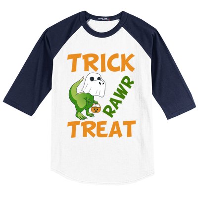 Trick Rawr Treat Halloween Dino Trick Or Treat Dinosaur Gift Baseball Sleeve Shirt