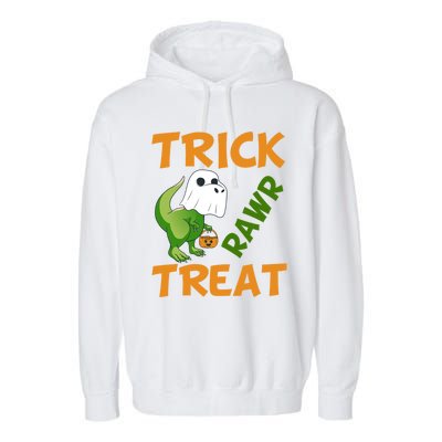 Trick Rawr Treat Halloween Dino Trick Or Treat Dinosaur Gift Garment-Dyed Fleece Hoodie