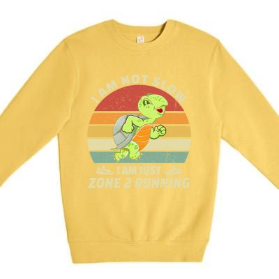 Turtle Runner Team Vintage Im Not Slow Just Zone 2 Running Great Gift Premium Crewneck Sweatshirt