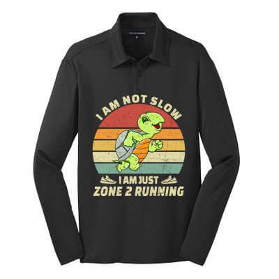 Turtle Runner Team Vintage Im Not Slow Just Zone 2 Running Great Gift Silk Touch Performance Long Sleeve Polo