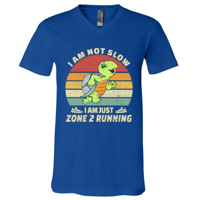 Turtle Runner Team Vintage Im Not Slow Just Zone 2 Running Great Gift V-Neck T-Shirt