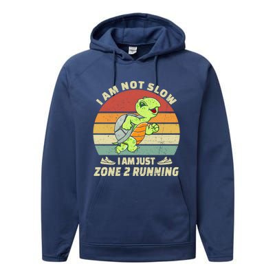 Turtle Runner Team Vintage Im Not Slow Just Zone 2 Running Great Gift Performance Fleece Hoodie