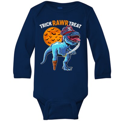 Trick Rawr Treat Halloween Pirate Trex Costume Gift Baby Long Sleeve Bodysuit