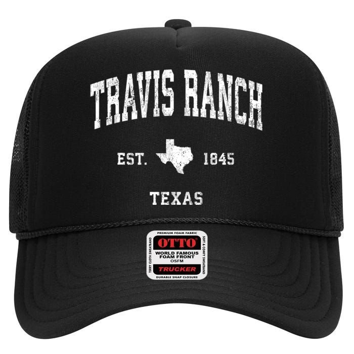 Travis Ranch Texas Tx Vintage Athletic High Crown Mesh Back Trucker Hat