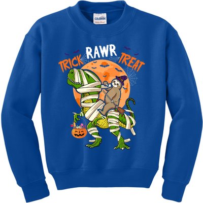 Trick Rawr Treat Halloween Sloth Riding TRexes As Mummies Cute Gift Kids Sweatshirt