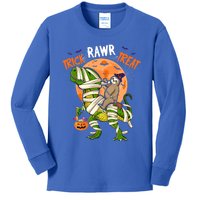 Trick Rawr Treat Halloween Sloth Riding TRexes As Mummies Cute Gift Kids Long Sleeve Shirt