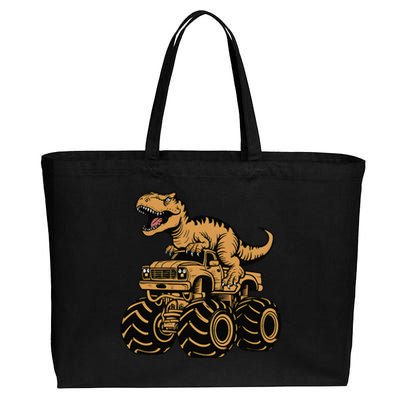 Tyrannosaurus Rex Trex Monster Truck Dinosaur Design Cotton Canvas Jumbo Tote