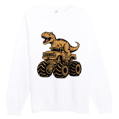 Tyrannosaurus Rex Trex Monster Truck Dinosaur Design Premium Crewneck Sweatshirt