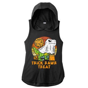 Trick Rawr Treat Ghost Dino Trex Halloween Ladies PosiCharge Tri-Blend Wicking Draft Hoodie Tank