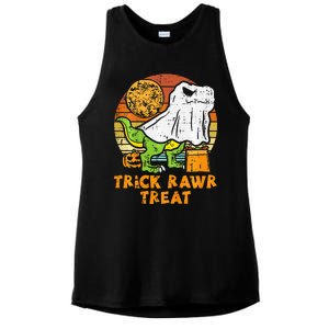 Trick Rawr Treat Ghost Dino Trex Halloween Ladies PosiCharge Tri-Blend Wicking Tank