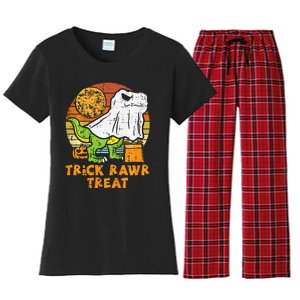 Trick Rawr Treat Ghost Dino Trex Halloween Women's Flannel Pajama Set