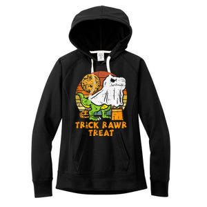 Trick Rawr Treat Ghost Dino Trex Halloween Women's Fleece Hoodie