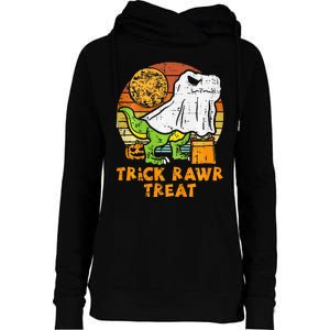 Trick Rawr Treat Ghost Dino Trex Halloween Womens Funnel Neck Pullover Hood