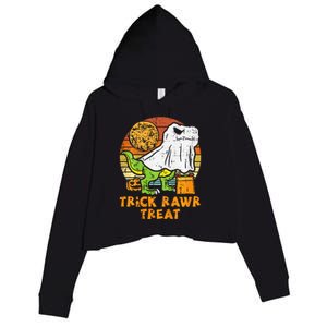 Trick Rawr Treat Ghost Dino Trex Halloween Crop Fleece Hoodie