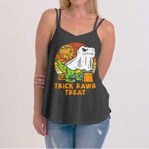 Trick Rawr Treat Ghost Dino Trex Halloween Women's Strappy Tank