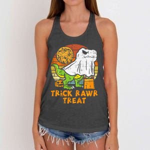 Trick Rawr Treat Ghost Dino Trex Halloween Women's Knotted Racerback Tank