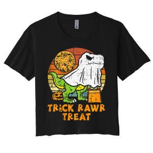 Trick Rawr Treat Ghost Dino Trex Halloween Women's Crop Top Tee