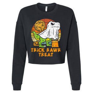 Trick Rawr Treat Ghost Dino Trex Halloween Cropped Pullover Crew