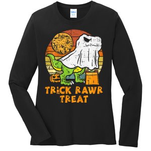 Trick Rawr Treat Ghost Dino Trex Halloween Ladies Long Sleeve Shirt