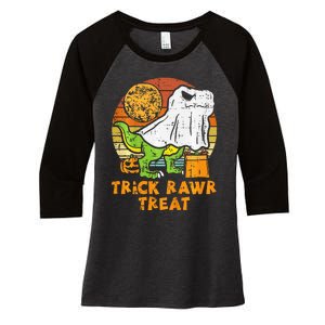 Trick Rawr Treat Ghost Dino Trex Halloween Women's Tri-Blend 3/4-Sleeve Raglan Shirt