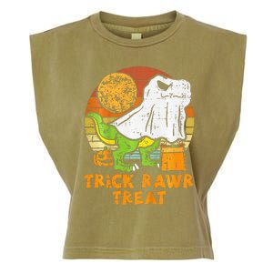 Trick Rawr Treat Ghost Dino Trex Halloween Garment-Dyed Women's Muscle Tee