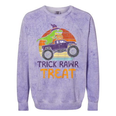 Trick Rawr Treat Dinosaur Monster Truck Halloween Colorblast Crewneck Sweatshirt