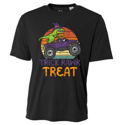 Trick Rawr Treat Dinosaur Monster Truck Halloween Cooling Performance Crew T-Shirt